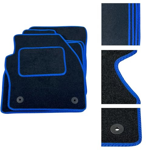 DB Bespoke Car Floor Mats For Vauxhall Mokka (Non Electric) (2020-2026) | Black Carpet, Blue Trim, 4 Piece Set, 2 Clips, Tailored Car Mats, Anti Slip