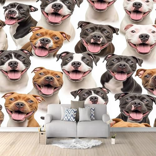 Photo Wallpaper 400 x 280 cm Non-Woven Premium Art Print Fleece Wall Mural Decoration Animal Micro Laughing Bulldog Bedroom Living Room Hallway Sofa Backdrop Wall Decor White and Black
