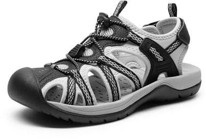 DREAM PAIRS Sandali Estivi da Donna Sportivi Sandali da Trekking Scarpe da Spiaggia Antiscivolo con Soletta in EVA,Size 38,Nero/Grigio Chiaro,DWUMST2502