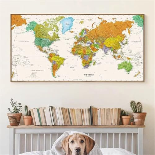 Diamond Painting Mappa del mondo Diamond Painting Grandi 60x150cm Retro Pittura Diamante Kit Completo Square Diamantini Crystal Art Ricamo a Punto Croce Hobby Creativi Mosaico Crafts Regalo CPX-831