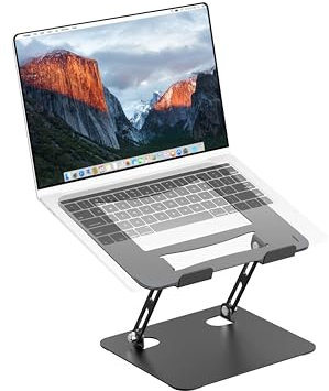 PureMounts Soporte de Ordenador portátil Ajustable en Altura, Plegable y ergonómico para la Oficina en casa, Base giratoria 360°, Soporte de Antideslizantes, Negro