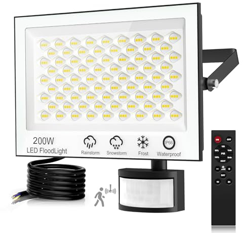 Viugreum 200W LED Strahler mit Bewegungsmelder 20000lm Außen IP66 Wasserdicht Scheinwerfer 6500K Aussenleuchte Kaltweiss Fluter Außenstrahler für Garten