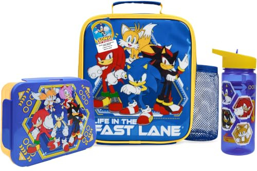 Get Trend Sonic THE Hedgehog Vattenflaska Lunchväska & Lunchlåda Barn 3 Stk Shadow Skolmaterial Snacklåda BPA-fri Läckagefri för Resor Picknick Semester (Multi Sonic)