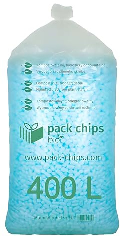 PACK CHIPS bio Verpackungschips Füllmaterial 400 L - Antistatische Polsterchips - Füllmaterial für Pakete - Verpackungsmaterial BIO - 100% Natürlich Abbaubar aus Stärke