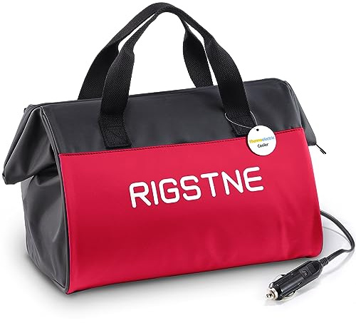 RIGSTNE Electric Cooler Bag, 12V Thermoelectric Cooler Warmer Plug in for Vehicles, Portable Refrigerator for Car, RV, and Camping Use, 18L/20 Cans Capacity, Red
