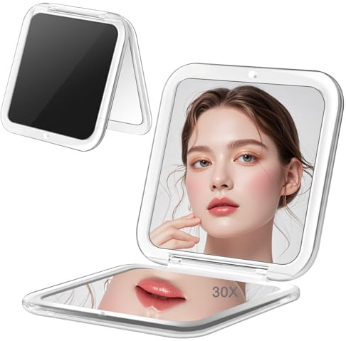 GmwyCzV Miroir Grossissant, Miroir de Maquillage 30x avec Grossissement, Petit Miroirs de Maquillage 8.5 x 8.5 cm, Miroirs de Voyage Pliable des Deux Côtés, pour Voyage, Maquillage, Cadeau(Noir)