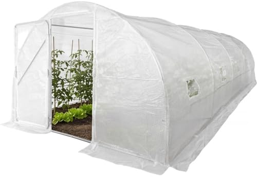 Serre tunelle de Jardin avec Porte 6 x 3 m Mimosa - 18 m² - 180g - Blanc