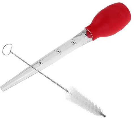 TOYANDONA Silicone Turkey Baster with Cleaning Brush, Small Red Silicone Oil Tube for Cooking and Marinating Beef, Chicken, and Fish, Kitchen Meat Basting Tool for Roasting and Baking