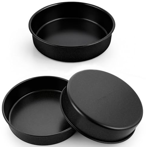 HaWare Cake Tin Set of 3, 9 inch Large Non-Stick Stainless Steel Round Cake Pan for Baking Roasting Serving, Layer Cake Tin for Birthday Wedding, Healthy & Non-Toxic, Rust Resistant (23cm, Black)