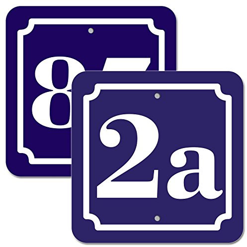 Hausnummer Schild 2mm Aluverbund, blau 10x10 cm, für Zaun, Gartentor, Tür