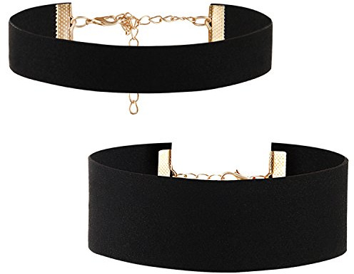 JewelryWe Schmuck Damen Choker Halskette, 18mm / 25mm / 35mm Breite Velvet Spitze Choker Kette Tattoo Punk Gothic Halsband, Schwarz