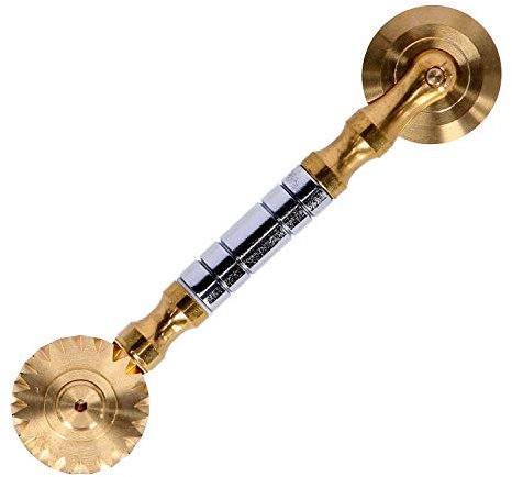 Rotella Tagliapasta | Taglia Pasta Sfoglia Fresca | Bilama Liscia e Dentata | Diametro 38 mm in Ottone con Impugnatura Acciaio INOX | Tagliapasta.com [Made in Italy]