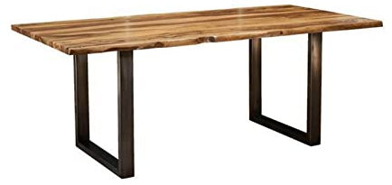 MASSIVMOEBEL24.DE | Freeform Baumtisch 160x90 cm | Sheesham Massivholz braun lackiert | Esstisch mit echter Baumkante & Kufengestell aus Eisen | Vollmassiv | moderner Küchentisch & Esszimmertisch