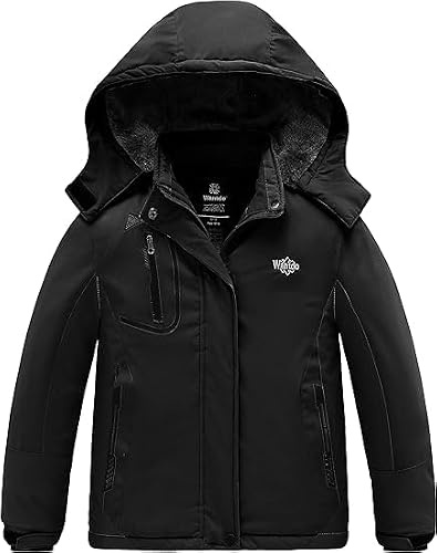 Wantdo Berg Skijacke Mädchen Wasserdicht Winterjacke mit mit Kapuze | 10000mm Wasserdicht,Atmungsaktiv,Winddicht,Fleecefutter,Abnehmbare kapuze, 3 Reißverschlusstaschen,Regenmantel,Ski,Outdoor