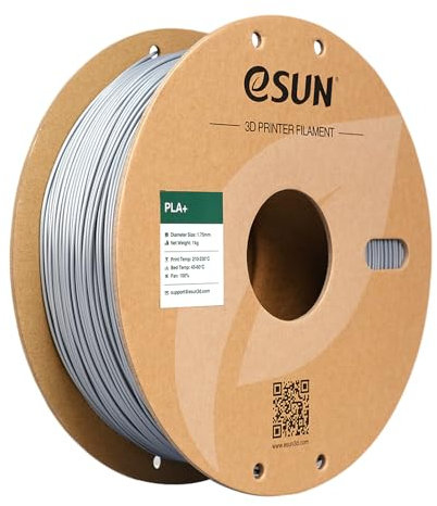 eSUN PLA+ Filament 1,75 mm, verstärkt Zähigkeit 3D-Drucker PLA Plus, Maßgenauigkeit +/- 0,03 mm, 1 kg Spule (2,2 LBS) 3D-Druck-Filament für 3D-Drucker, Silber