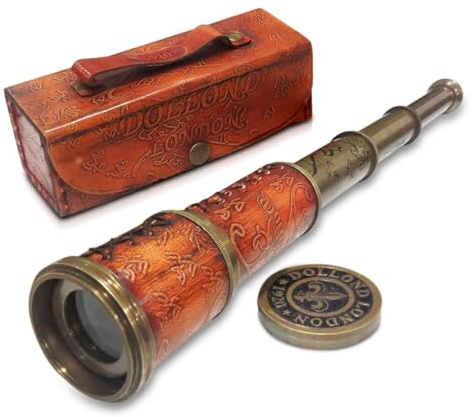 Messing Nautisch Antik Arbeiten Teleskop Spyglass Nachbildung in Lederbox mit Glasoptik Ausziehbar auf 40,6 cm aus reinem Messing Dekorfernrohr