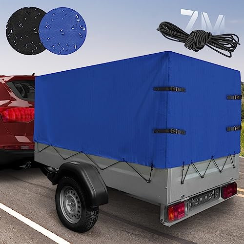 Jago® Hochplane - 2075 x 1150 x 900 mm, Gummigurt, Ösen und Schnallriemen, wasserdicht, Blau/Schwarz - Anhängerplane, Abdeckung, Abdeckplane, Gewebeplane, Plane für Stema PKW Anhänger (Blau)