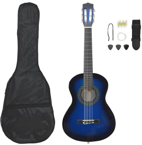 vidaXL Klassikgitarre Set 8-TLG. für Anfänger Amateurmusiker Klassisch Gitarre Konzertgitarre Saiteninstrument Musikinstrument Blau 1/2 34