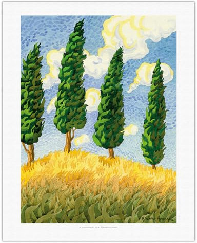 Touch the Sky - Tuscany Italy - Italian Cypress Trees - From an Original Watercolor Painting by Robin Wethe Altman - Fine Art Rolled Canvas Print 20in x 26in
