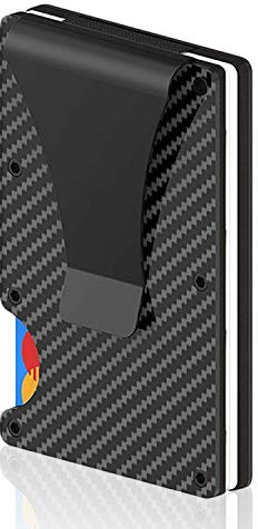 sinzau Kreditkartenetui, Kohlefaser Kreditkarten Etuis mit Geldklammer und RFID-Schutz, für Kreditkarten, ec Karte, Schwarz