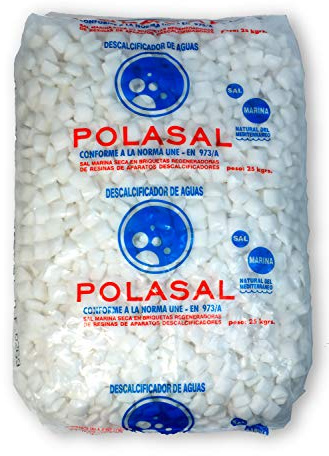 Sal descalcificador 25 kg Agua, casa, domestica, Piscinas y clorador salino en Formato Pastillas Saco 25 kg.