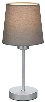 BRILONER - Nachttischlampe mit Kabelschalter, Lampenschirm aus Stoff, E14 Fassung max. 25 Watt, Tischlampe, Lampe, Schreibtischlampe, Tischleuchte, Bürolampe, Leselampe Bett, 10x31,4 cm, Grau-Silber