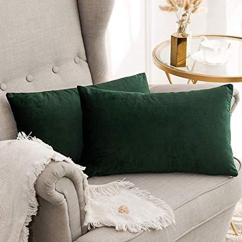 MIULEE 2er Set Kissenbezug 40x60 cm samtkissen couchkissen Dunkelgrün | Kissenhülle Dekorative Dekokissen Sofakissen Wurfkissenbezug mit Verstecktem Reißverschluss Sofa Schlafzimmer