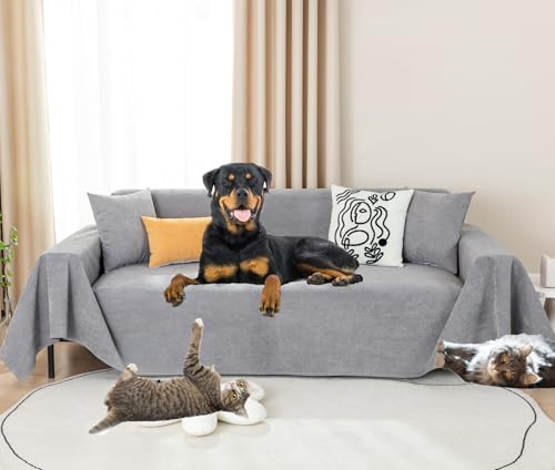 PEXXSUII Sofaüberwürfe überwurf für Couch, Wasserabweisend, rutschfest, Langlebig, Sofakissen, Stoff, Möbel, Couch überwurf für Haustiere Haare Kinder Floppers Hund Katze Kratzer 260 x 180cm