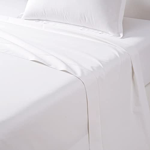 Desforges - Drap Plat 270 x 300 cm en Percale de Coton Blanc uni 80 Fils/cm², Alcove