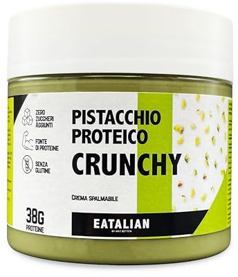 EATALIAN by AMZ BETTER Crema Proteica al Pistacchio CRUNCHY 200 gr, Crema Spalmabile con Granella di Pistacchio, Gusto Dolce, Ideale sul Pane, per Farcire Dolci, Dubai Chocolate, Made in Italy