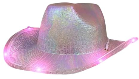 LEEMASING unisex cowboyhatt lyser upp blinkande LED brätte rolig upplyst hatt för bröllop bal födelsedagsfest halloween (rosa)