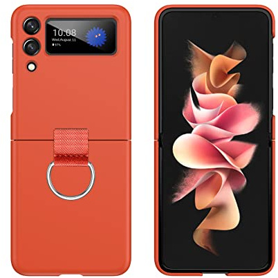 Topme Cover per Samsung Galaxy Z Flip4 / Samsung Galaxy Flip 4 2022 (6.7) Custodia Case, Custodia Rigida per PC con Anello - Arancia.