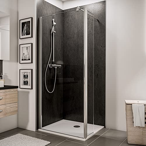 Schulte paroi douche italienne 90 x 190, déflecteur 30cm chromé verre 5mm | barre 122cm verre trempé anti-calcaire réglage 90.0-91.8cm