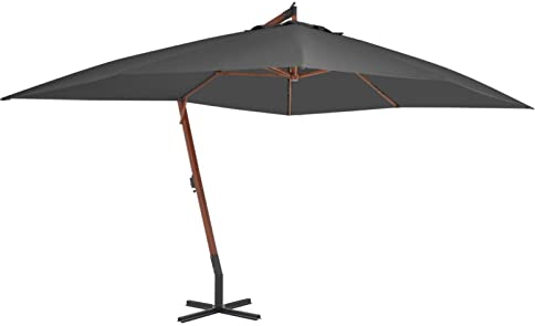 Tidyard Ampelschirm mit Holzmast 400x300 cm | Sonnenschirm Marktschirm Balkonschirm Gartenschirm Terrassenschirm Sonnenschutz, Rechteckig Anthrazit