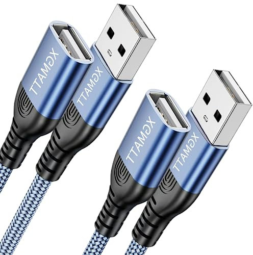 XGMATT USB Verlängerung Kabel 2M 2Stück,USB 2.0 Verlängerungskabel A Stecker auf A Buchse mit eleganten Alluminiumsteckern, Nylon Stoffmantel für Kartenlesegerät,Drucker,PS VR,Tastatur, Kamera,Blau