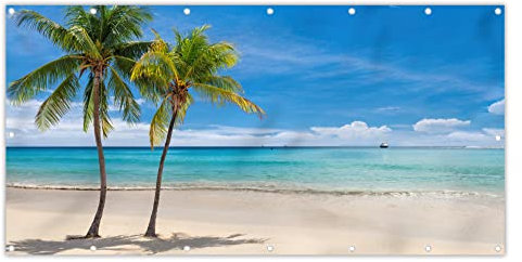 MuchoWow® Balkon Sichtschutz Sichtschutzmatte Balkonbanner Abdeckung für Terrasse Balkon Windschutz Blickdicht Wetterfest 200x110 cm Strand - Boot - Meer