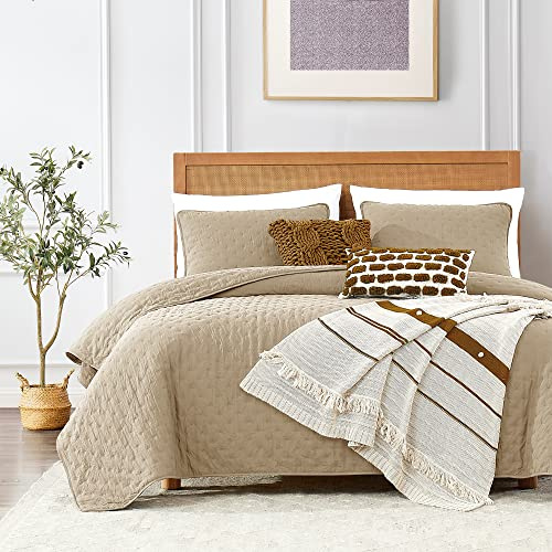 ROARINGWILD Übergroße King-Size-Bettwäsche-Sets mit Kissenbezügen, Beige, California Cal King Size, leicht, weich, Tagesdecke, hellbraun, cremefarben, dünnes Bettwäsche-Set, Bettbezug, 3-teilig, 299,7