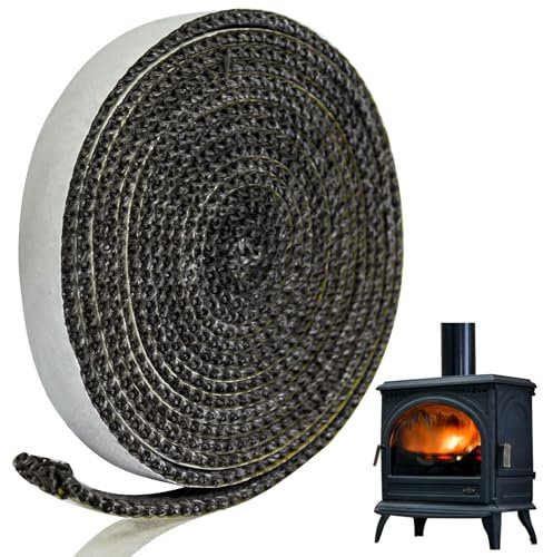 Flat Stove Rope, Self Adhesive Stove Glass Seal Heat Resistant Stove Rope 3m Longx15mm Wide Fireplace Tape Wood Stove Door Gasket Stove Door Glass Seal Rope Fiberglass Rope Seal for Fireplaces Doors
