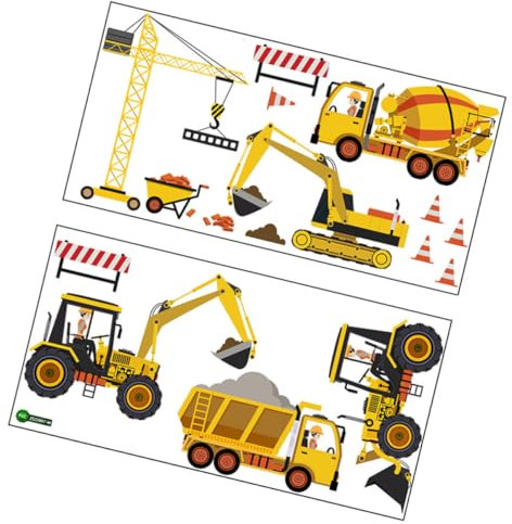 Supvox Wandaufkleber Fahrzeug Bagger Traktor Kinderzimmer PVC Abnehmbar 2er Satz Türaufkleber Karikatur Transport Fensterdeko Spielzimmer Hintergrunddekor Starke Haftung Langlebig keine Blasenbildung