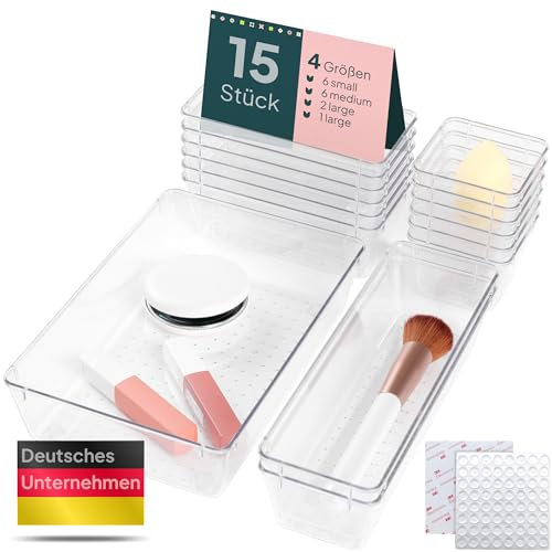 uandu Schubladen Organizer, 15er Set, Schreibtisch Organizer, Küchen Organizer, Organizer Schubade, Schminktisch Organizer, Make up Organizer, Schubladentrenner, Badezimmer Organizer, Organizer Küche