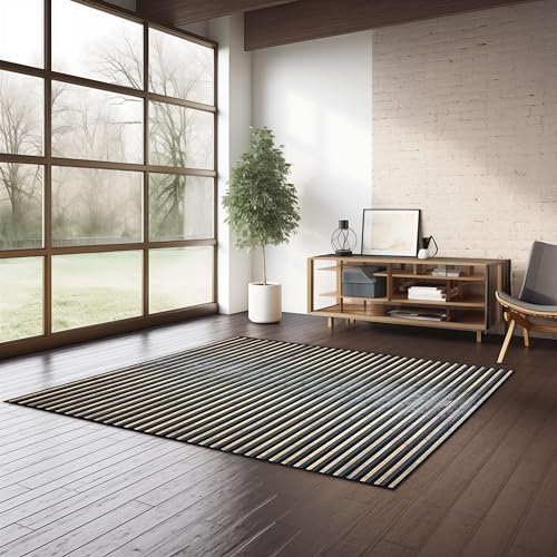 CosìCasa Bambus Teppich Wohnzimmer 120x180 cm - Küchenteppich rutschfest mit Bordüre - Rechteckiger Badezimmerteppich Groß - Leicht zu reinigender Teppich für Küche, Flur, Bad, Schlafzimmer Grau