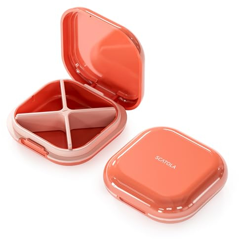 ONTERATE Portapillole Giornaliero 4 Scomparti, Portapillole Portatile da Viaggio, Mini Contenitore per Pillole per Tasca in Borsa, Contenitore per Pillole per Vitamine, Integratori (Rosa)