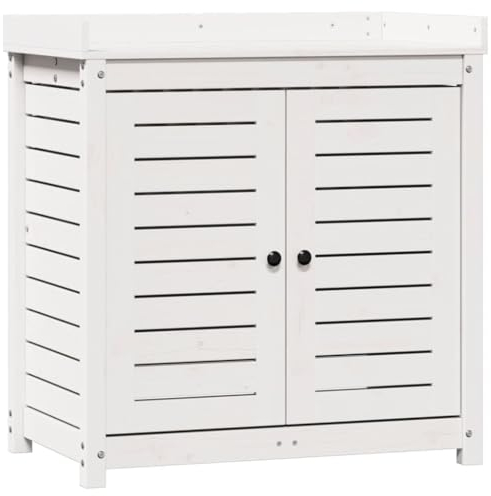 vidaXL Pflanztisch, Gärtnertisch mit Ablagen, Blumentisch für Garten Balkon Terrasse, Gartentisch Arbeitstisch, Weiß 82,5x50x86,5cm Massivholz Kiefer