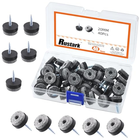 Rustark 40 feltrini rotondi da 20 mm, colore nero, con viti resistenti abbinate, antiscivolo, per taglieri in legno, armadi, tavoli e sedie