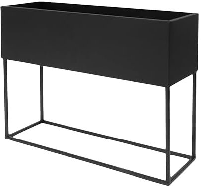 Spetebo Metall Blumenkasten XL schwarz mit Gestell - 42 x 35 cm - Pflanzen Ständer rechteckig mit Übertopf - Innen Deko Blumenhocker Pflanzenständer Blumentopfhalter mit Topf