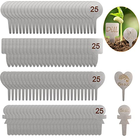 LetCart Pflanzenetiketten aus Metall, wasserdicht, für den Außenbereich, Garten, Pflanzenschilder, Setzlinganhänger, Blumenschilder, 100 Stück