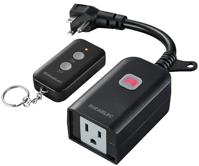 SURAIELEC Outdoor Remote Control Outlet, Wireless Waterproof Remote Power Switch, 15 AMP, 100 FT Range, 1 Remote 1 Outlet, Electrical Plug for for Outdoor Lights (Battery Included)