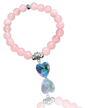 Steinfixx® - Rosenquarz Perlenarmband mit Angel-Aura Herz und facettierten Perlen - Hochwertiges Edelsteinarmband handgefertigt inclusive edler Geschenkbox