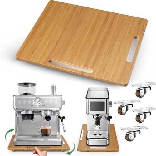 Joy&Grace Appliance Slider for Kitchen Appliances 360° Rolling Sliding Tray for Coffee Maker Countertop, Bamboo Coffee Pot Slider Rolling Tray (Natural, Large 16x13)