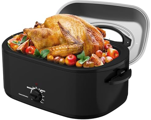 SUNVIVIPRO Roaster Oven 28 Quart, Electric Turkey Roaster with Self-Basting Lid, Removable Pan & Rack, Variable Temp Control, Stainless Steel, Black